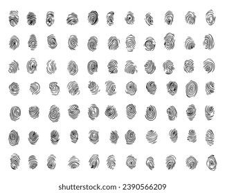 Fingerprints personal identity doodle set. Fingerprint Identity and Security Symbols. Line Icons