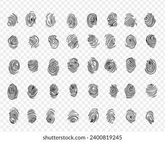 Fingerprints personal identity doodle set. Fingerprint Identity and Security Symbols. Line Icons