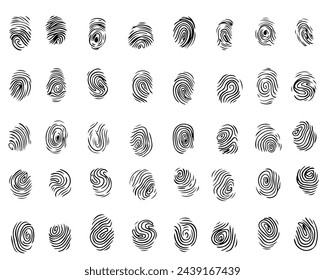 Fingerprints personal identity doodle set. Fingerprint Identity and Security Symbols. Line Icons