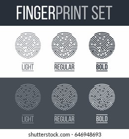 Fingerprints Set Print for Identity Person on Dark and White Background