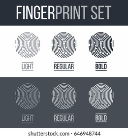 Fingerprints Set Print for Identity Person Identification Authorization System on Dark and White Background