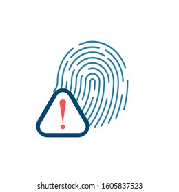 Fingerprints and warning sign,Cyber security concept. Digital security authentication concept. Biometric authorization. Identification