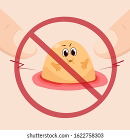 Fingers Compress Acne, An Overdue Cute Cartoon Character Of Acne. Vector Illustration