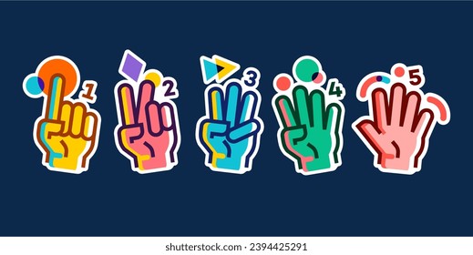 fingers count cartoon vector. hands showing numbers, hand gesture count 1 2 3 4 and 5 vector icon illustration in trendy cartoon filled line style set Illustration, counting hand vector design