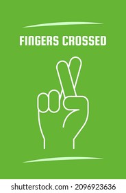 Fingers kreuzten grüne Postkarte mit linearem Symbol für die Glyphe. Ermutigende Worte. Grußkarte mit dekorativem Vektordesign. Einfaches Stilposter mit kreativer Kunstgrafik. Flug mit Urlaubswunsch