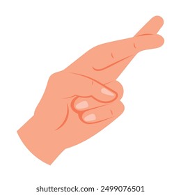 Fingers crossed hand gesture flat illustration. Lie, on luck, superstition symbol