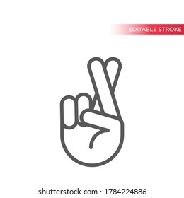 Fingers crossed hand gesture line vector icon. Crossed fingers sign, outline, editable stroke.