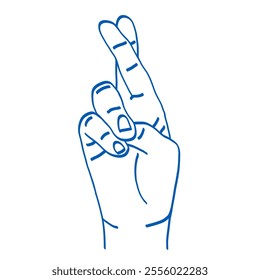 Fingers crossed. Hand gesture vector sketch illustration. Index, middle, ring, little and thumb