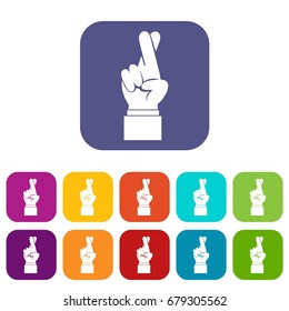 Fingers crossed icons set vector illustration in flat style In colors red, blue, green and other