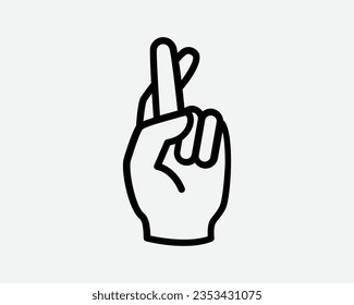 Fingers Crossed Line Icon Hand Gesture Luck Promise Hope Finger Cross Black White Outline Shape Vector Clipart Graphic Illustration Artwork Sign Symbol