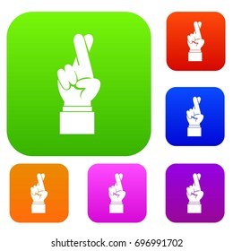 Fingers crossed set icon in different colors isolated vector illustration. Premium collection