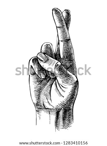 Fingers crossed sketch. Luck symbol. Vector illustration