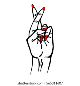 Fingers Crossed Symbol Hand Sign Art. Vector Illustration