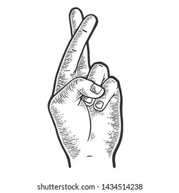 Fingers crossed symbol of luck sketch engraving vector illustration. Scratch board style imitation. Hand drawn image.