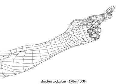 Fingers crossed. Vector rendering of 3d. Wire-frame style