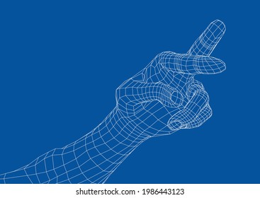 Fingers crossed. Vector rendering of 3d. Wire-frame style