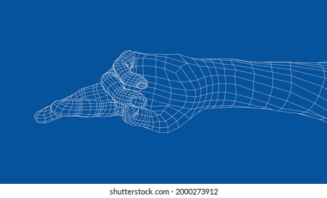 Fingers crossed. Vector rendering of 3d. Wire-frame style