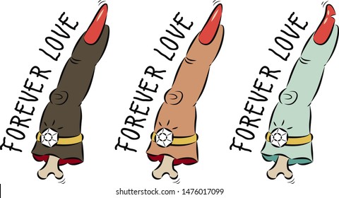 fingers with diamond rings tattoo old school art tattoo type forever love