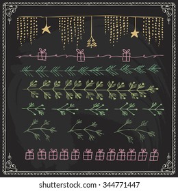 fingers drawn vector straight border set and design part in laughing new year and merry xmas style on chalkboard scene smiling makeup line classical tree white vacation nails star crowd popular build
