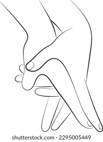 fingers of the female and male hands walk together on a white background isolated. Two hands touching each other. Meeting, partnership, support, friendship, agreement, love, lovers. line drawing. 