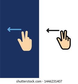 Fingers, Gesture, Left  Icons. Flat and Line Filled Icon Set Vector Blue Background