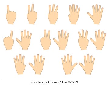 Fingers of hands. Counting, education. Set. Vector illustration