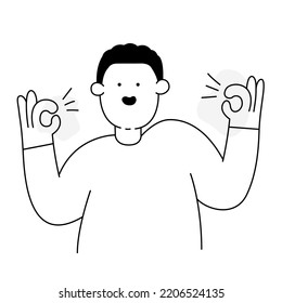Fingers hands shows Its OK or great. Hand OK sign. Communication gestures concept. man making an agreement. Thin line vector illustration on white