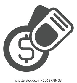 Fingers holding dollar coin solid icon, finance concept. Vector graphics. Dollar coin money sign on white background, glyph style icon for mobile or web design