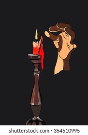 the fingers of the human hand to extinguish the flame a candle in a candlestick