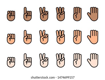 Fingers icons set. Count up to. Vector illustration.