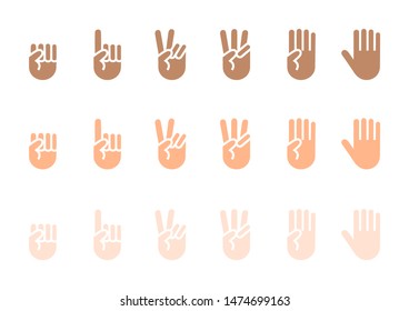Fingers icons set. Count up to. Vector illustration.