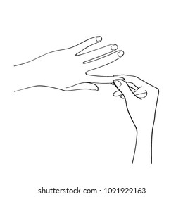 Fingers medical massage. beautiful Hands line drawing. Vector