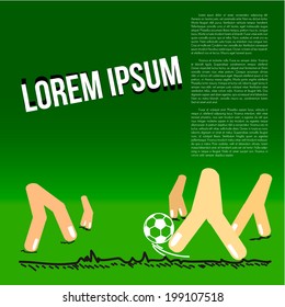 fingers playing soccer on green field background, Vector graphic