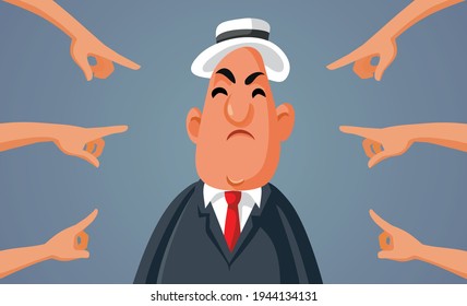 Fingers Pointed Blaming Middle-Aged Man. People angry at billionaire for economic crisis
