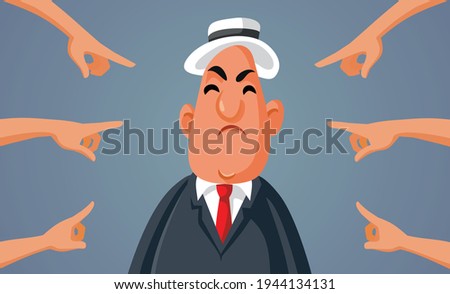 Fingers Pointed Blaming Middle-Aged Man. People angry at billionaire for economic crisis
