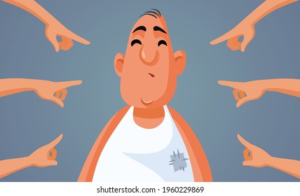 Fingers Pointed Blaming Poor Man. Person living in poverty being shamed for his condition blamed for being lazy labeled by capitalist mentality

