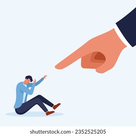 Fingers Pointed to a Young Man Vector Illustration. People placing the blame on a suspicious guy,  Guy have problems with mental health and depression. Concept of bullying, inner critic and negative 