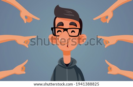 Fingers Pointed to a Young Man Vector Illustration. People placing the blame on a suspicious guy
