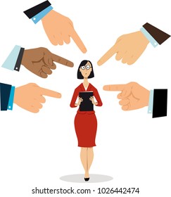 Fingers pointing at a concern business woman, EPS 8 vector illustration