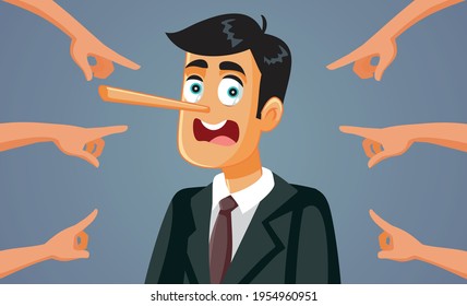 Fingers Pointing at Lying Businessman. Dishonest businessman caught with fake allegations being publicly shamed by society 
