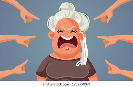 Fingers Pointing Woman Refusing to Wear a Mask. Social conflict over angry lady not wearing surgical mask
