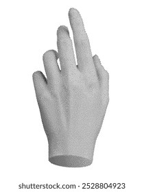 Fingers reaching out gently in an upward motion, touching with a delicate hand gesture. Halftone style vector isolated on white background.