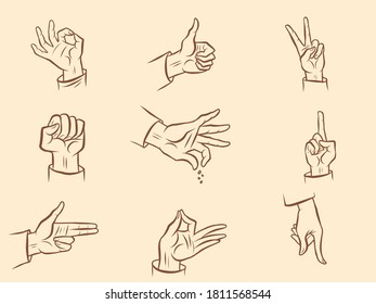 fingers a set of hand gestures. Comics caricature pop art retro illustration drawing