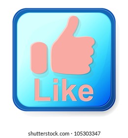 Fingers sign on a computer key. computer button is blue.