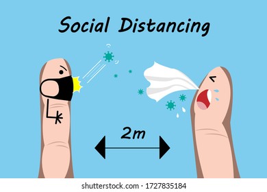 Fingers Social Distancing banner. Keeping distance to protect from COVID-19 corona virus diseases. Idea for COVID-19 outbreak and prevention.