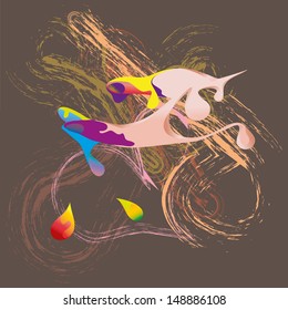 fingers stained with multicolored paint
