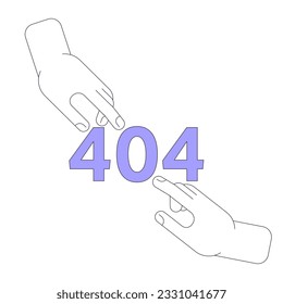 Fingers touch error 404 flash message. Human hands reaching towards each other. Empty state ui design. Page not found popup cartoon image. Vector flat illustration concept on white background