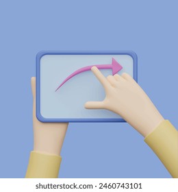 Fingers touching, tapping, scrolling smartphone screens concept. Realistic 3d object cartoon style.