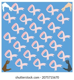 fingers trying to give help to those in need of a ribbon of affection as a symbol of caring for people with hiv aids.