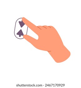 Fingers zoom out, pinch to decrease size on sensor device. Hand touchscreen gesture to reduce scale, scope. Control of touch screen, touchpad. Flat isolated vector illustration on white background